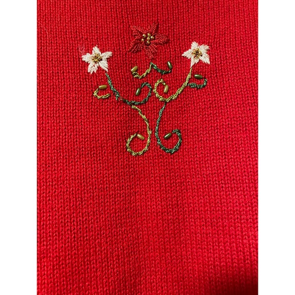 Blue Star Originals Studio button down sweater , embroidered poinsettias - Picture 6 of 7